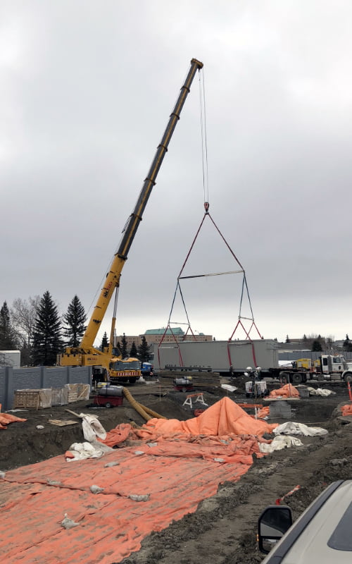 A building being fabricated and assembled