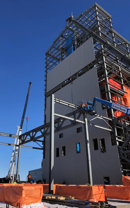 A building being assembled on a job site